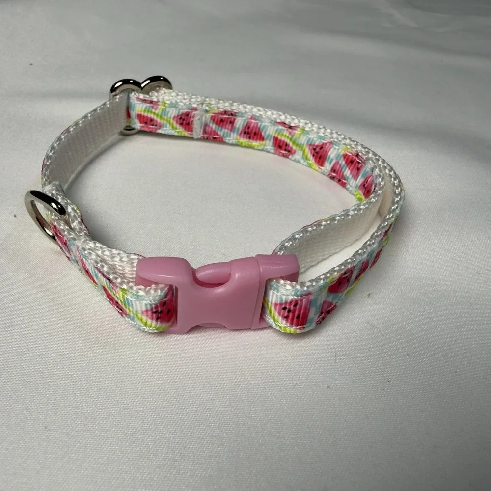 Mini Strawberries On White Handmade, Safety Cat Collar  Unisex  Pink